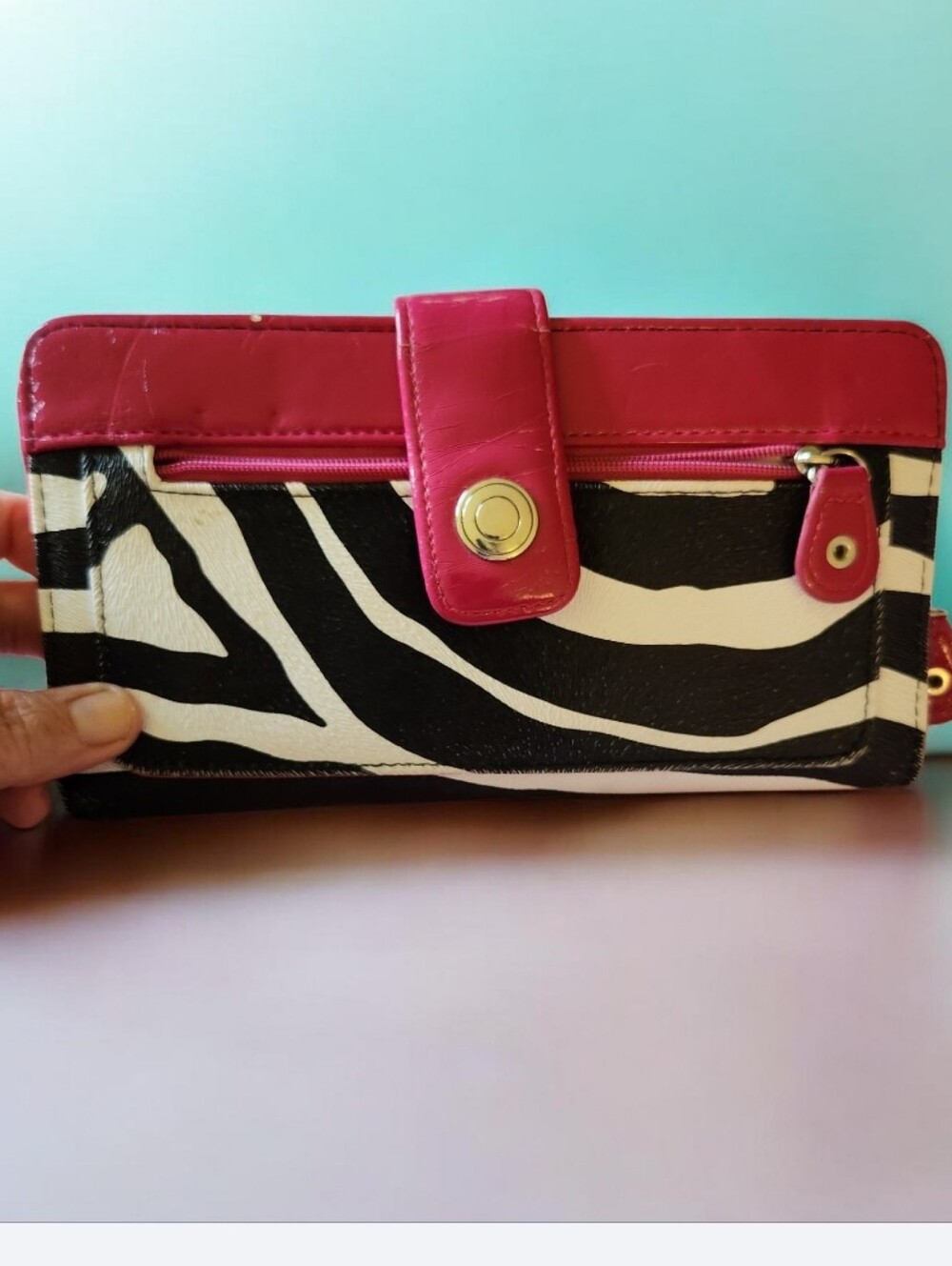Zebra Print Wallet with Hot Pink Trim ● Read Below N View Pics